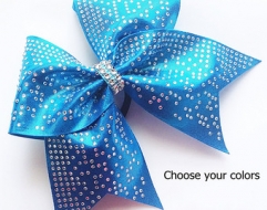 Popular cheer bow ribbon strip Rhinestone Design Iron On Glitter Transfers