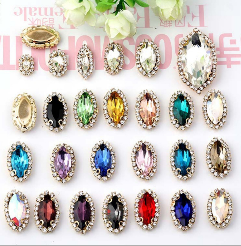 Sew On Oval Glass Crystal Rhinestones Button Flat Back Sew On