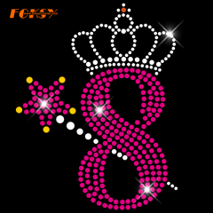 Magic Wand And Crown 8 Birthday Number Hot Fix Rhinestone Transfer for DIY