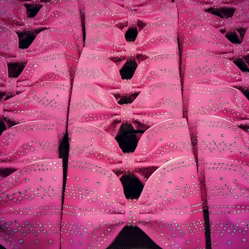 Custom Cheer Bow Strip Design Iron on Ribbon Rhinestone Heat Transfer With Glitter Vinyl