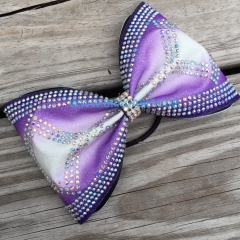 Custom Cheer Bow Motif Hotfix Crystal AB Rhinestone Transfer Iron on Ribbon with Glitter