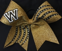 Hot sell cheer bow hot fix rhinestone transfer design iron on grosgrain for girls