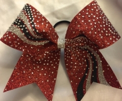 Cheer bow Ribbon Strip Iron on Grosgrain with glitter vinyl Rhinestone Transfer for girls