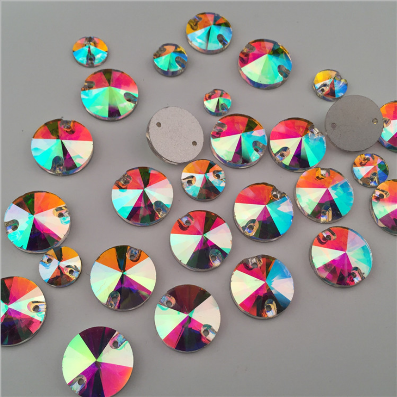 Loose Rainbow Color Round Shape Flatback Sew On Crystal Rhinestone for Garment