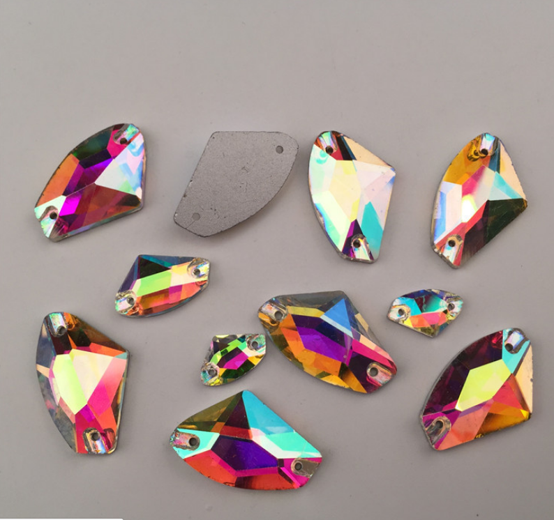 Loose Rainbow Color Irregular Shape Flatback Sew On Crystal Rhinestone for Garment