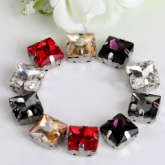 Siam/Silver/Fushsia/Light Topaz/Jet Color Square Shape Sew On Crystal Rhinstones