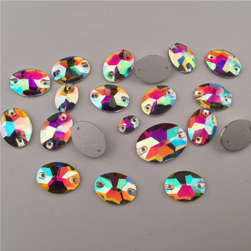 Loose Rainbow Color Oval Shape Flatback Sew On Crystal Rhinestone for Garment