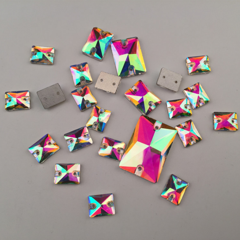 Loose Rainbow Color Rectangle Shape Multi-faced Flatback Sew On Crystal Rhinestone for Garment