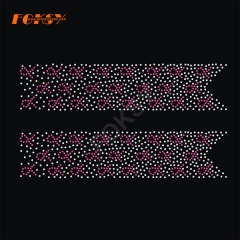 Crystal bling cheer bow strip iron on grosgrain hot fix rhinestone heat transfers with glitter vinyl