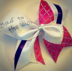 Cheer Bow Rhinestone heat transfer iron on grosgrain for cheerleaders