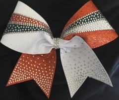 hotsale cheer bow motif with glitter vinyl Iron On rhinestone heat Transfers for accessories