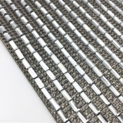 Hot Fix Adhesive Silver Rhinestone Sheet with Rectangle White Gems