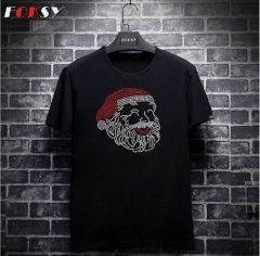 Custom Santa Hot Fix Motif Rhinestone Heat Transfer Iron on T-shirt for Christmas Holiday