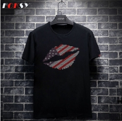 American Flag Motif Lips Iron on Rhinestone Transfer