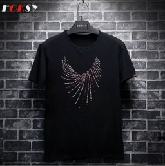 Radial Lines Rhinestone Iron on Transfer for Round Neck Garment