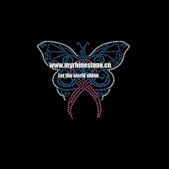 Butterfly Pink Ribbon Heat Press Crystal Transfers