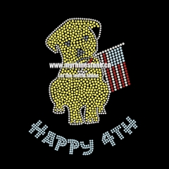 Dog Happy 4th Iron on Rhinestone Transfer