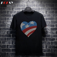 USA Flag Motif Heart Rhinestone Iron on Transfer
