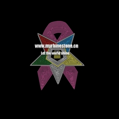 Pink Ribbon Star Iron on Rhinestone Transfer