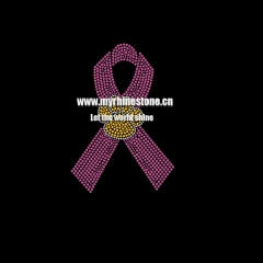 Pink Ribbon with Paw Iron on Rhinestone Transfers