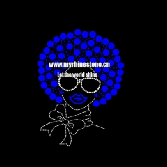 Custom Afro Girl with Cheer Bow Hot Fix Motif Rhinestone Iron on Transfer