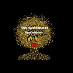 Wholesale Afro Beauty Hot Fix Citrine Motif Rhinestone Heat Transfer