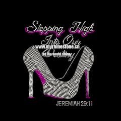 Custom Crystal Pair High Heel Motif Hotfix Rhinestone Heat Transfer Iron on T-shirt