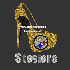 Custom Steelers Motif High Stiletto Heel Rhinestone Heat Transfer Iron on T-shirt
