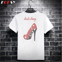 Custom New Red High Heel Motif Hot Fix Rhinestone Heat Transfer Iron on T-shirt