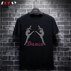 Bling Hot Fix Gymnastic Dance Motif Custom Rhinestone Heat Transfer Iron on T-shirt