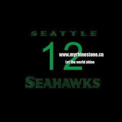 Green 12 SeaHawks Rhinestone And Glitter Transfers for T shirts
