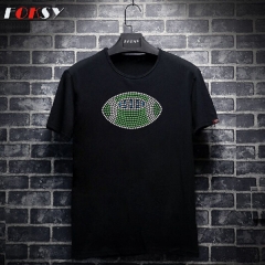Custom Rugby/Football Hot Fix Motif Rhinestone Heat Transfer Iron on T-shirt