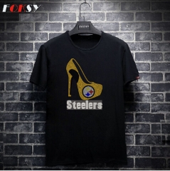 Custom Steelers Motif High Stiletto Heel Rhinestone Heat Transfer Iron on T-shirt