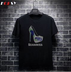 Custom Crystal High Heel Motif with Seahawks Pattern Iron on Rhinestone Heat Transfer