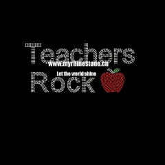 Teachers Rock Apple Iron On Rhinestone Transfer