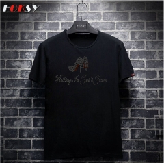 Custom High Heel Motif Hot Fix Rhinestone Heat Transfer Iron on T-shirt