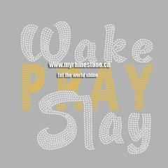 Wake Pray Slay Letter Heat Rhinestone Transfer