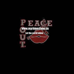 Big Size Peace Out Motif Hot Fix Rhinestone Heat Transfer Iron on T-shirt