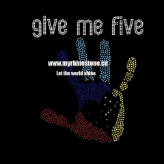 Custom Give Me Five Transfer Motif Hot Fix Rhinestone Iron on T-shirt