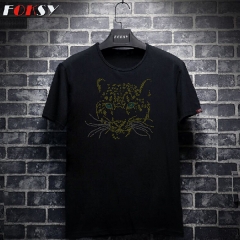 Custom Hot Fix Tiger Head Motif Rhinestone Heat Transfer Iron on Clothing