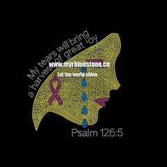 My Tear Will Bring a Harvest of Great Joy Hot Fix Iron on Rhinestone Transfer Pink Ribbon on Ears