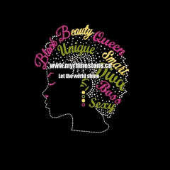 Custom Afro Girl Black Beauty Queen Motif Hotfix Rhinestone Iron on Transfer for Clothing