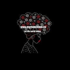 New Hot Fix Arrival Afro Girl Design Hot Fix Rhinestone Iron on Transfer For Clothing