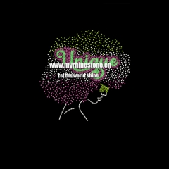 Custom New Design Afro Girl with Glitter Letter Unique Motif Rhinestone Heat Transfer for Clothing
