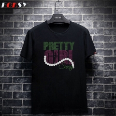 Pretty Girl Hot Fix Motif Crystal Rhinestone Applique Iron on Transfer for T-shirt