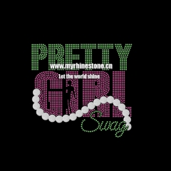 Pretty Girl Hot Fix Motif Crystal Rhinestone Applique Iron on Transfer for T-shirt
