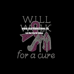 Will Walk for a Cure Pink Ribbon High Heel Heat Rhinestone Motif