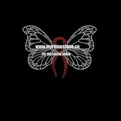 Butterfly Pink Ribbon Hot Fix Rhinestone Transfer