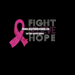 Fight Believe Hope Pink Ribbon Iron on Rhinestone Transfer