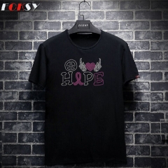 Peace and Love Hope Pink Ribbon Heat Rhinestone Transfer